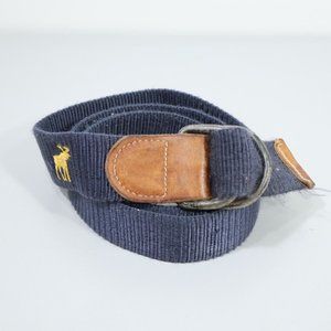Vintage Embroidered Moose Belt Men's L Double D Ring Blue Gold Brown Leather